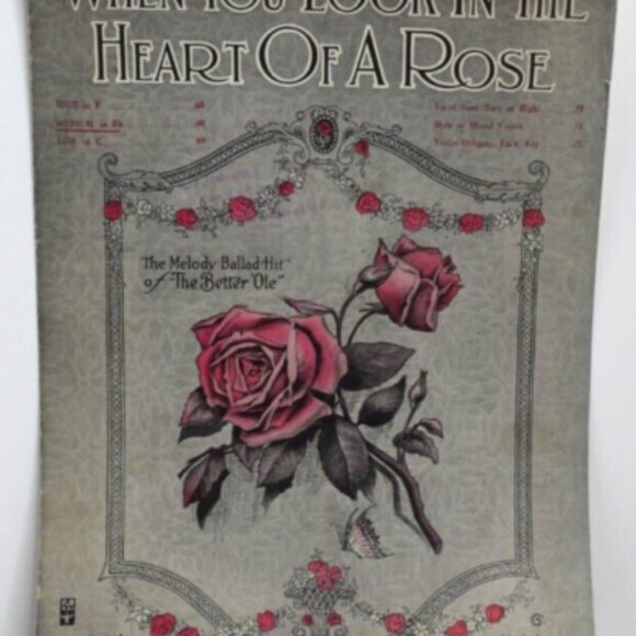 1918 Sheet Music When You Look In The Heart of A Rose Marian Gillespie F Methven - Picture 1 of 3